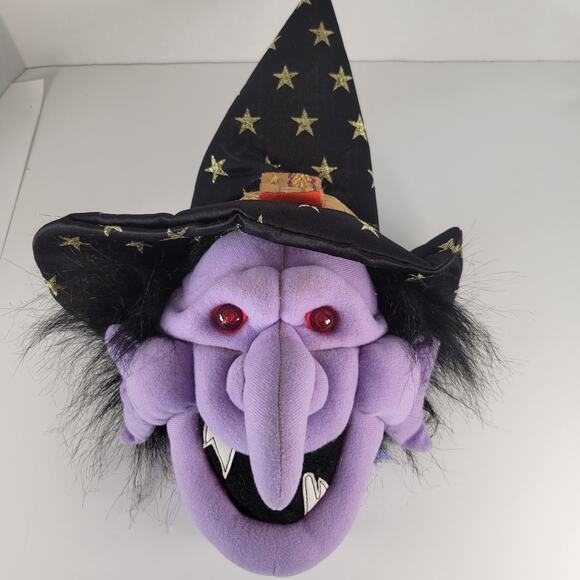 Animated Talking Witch Head Plush 14" Light Up Eyes Halloween Decoration Prop - Picture 15 of 16